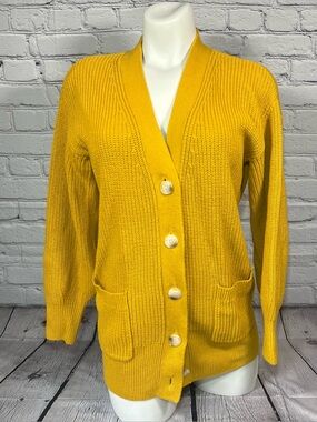 LOFT Cardigan Sweater Women’s Size XS Mustard Yellow Button Up Pockets